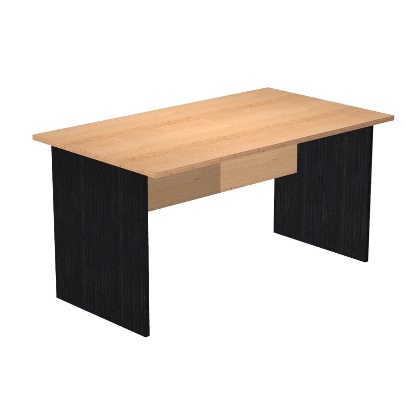 Bureau droit Pronto Bois - L.160 x P.80 cm - Plateau Hêtre - Pieds panneaux Noir