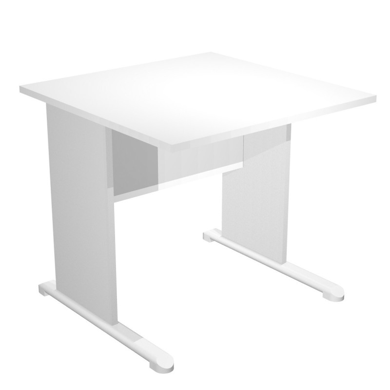 Bureau droit Pronto Bois - L.80 x P.80 cm - Plateau Blanc - Pieds L Aluminium