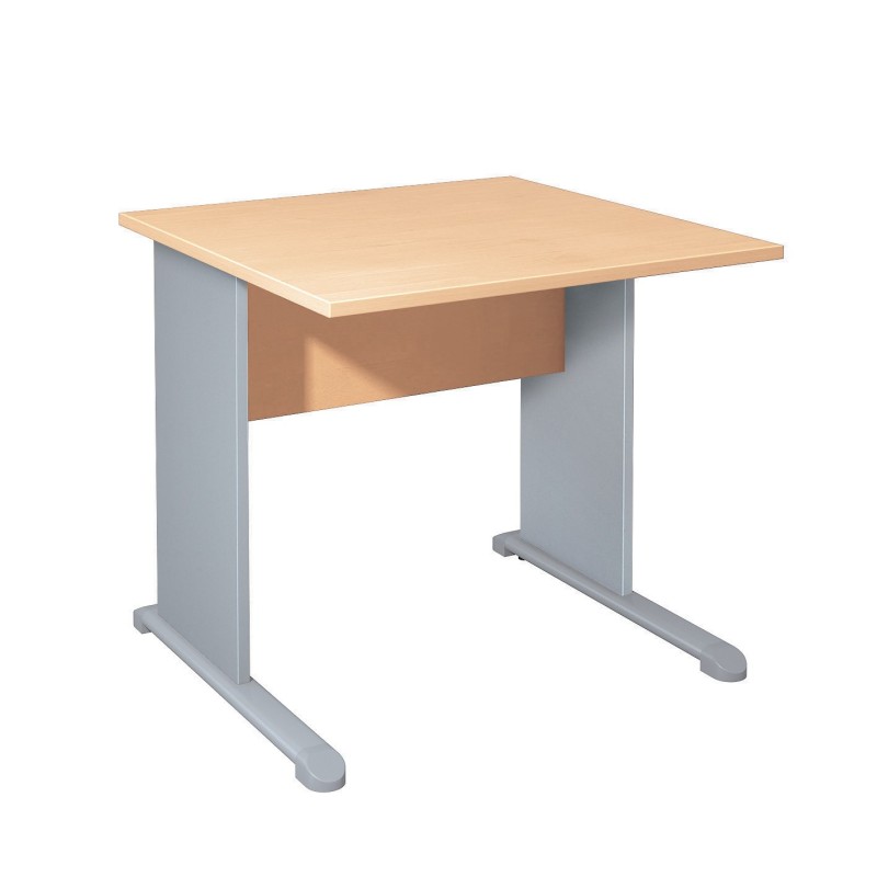 Bureau droit Pronto Bois - L.80 x P.80 cm - Plateau Hêtre - Pieds L Aluminium