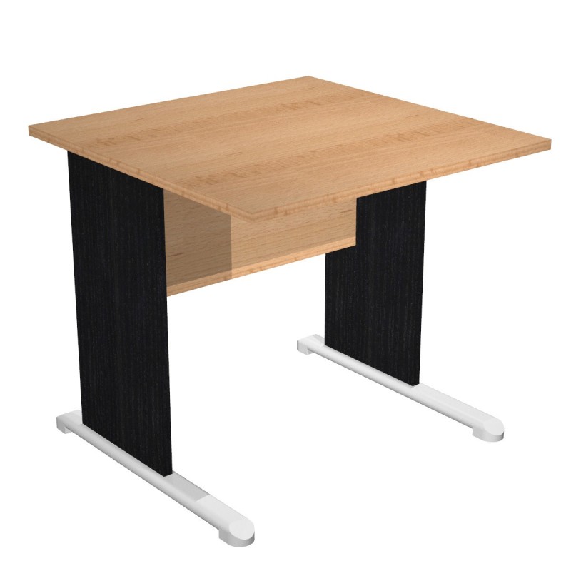 Bureau droit Pronto Bois - L.80 x P.80 cm - Plateau Hêtre - Pieds L Noir