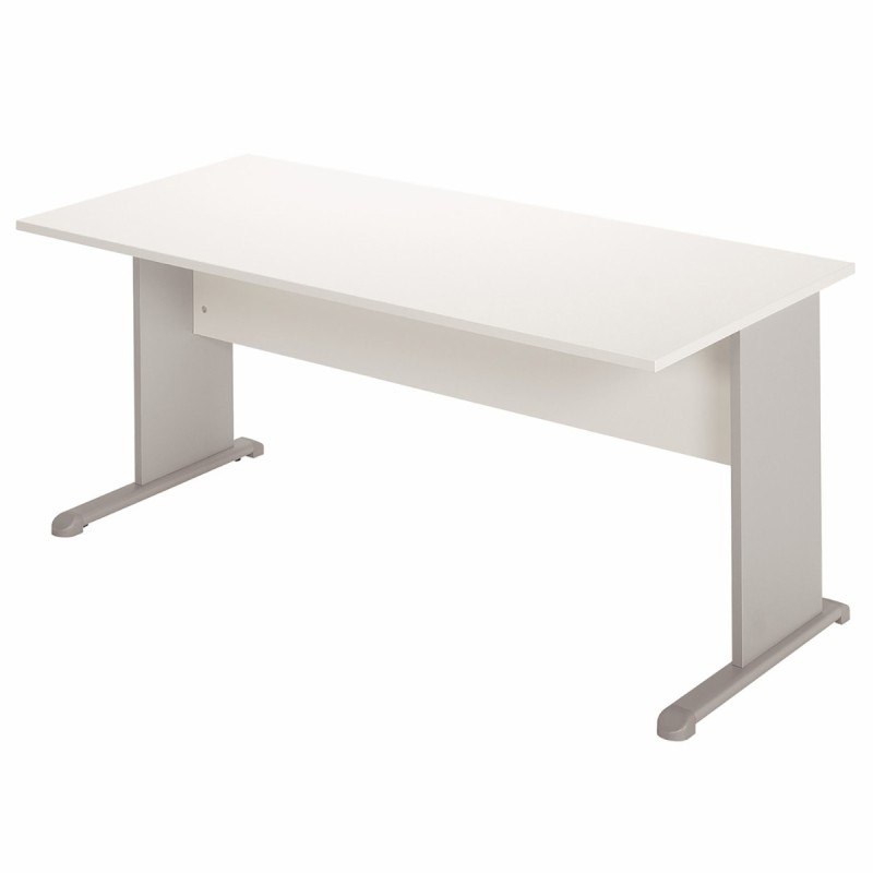 Bureau droit Pronto Bois - L.140 x P.80 cm - Plateau Blanc - Pieds L Aluminium