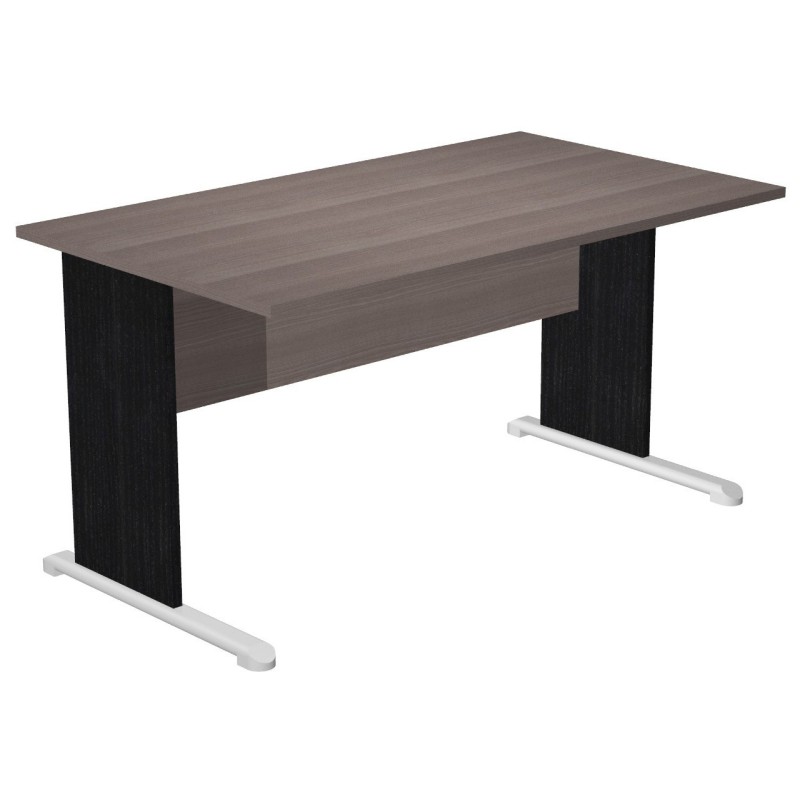 Bureau droit Pronto Bois - L.140 x P.80 cm - Plateau Cendre - Pieds L Noir