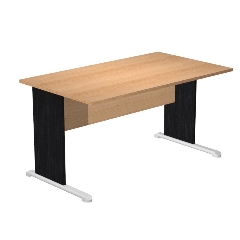 Bureau droit Pronto Bois - L.140 x P.80 cm - Plateau Hêtre - Pieds L Noir
