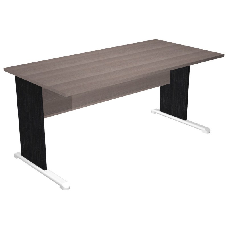 Bureau droit Pronto Bois - L.160 x P.80 cm - Plateau Cendre - Pieds L Noir