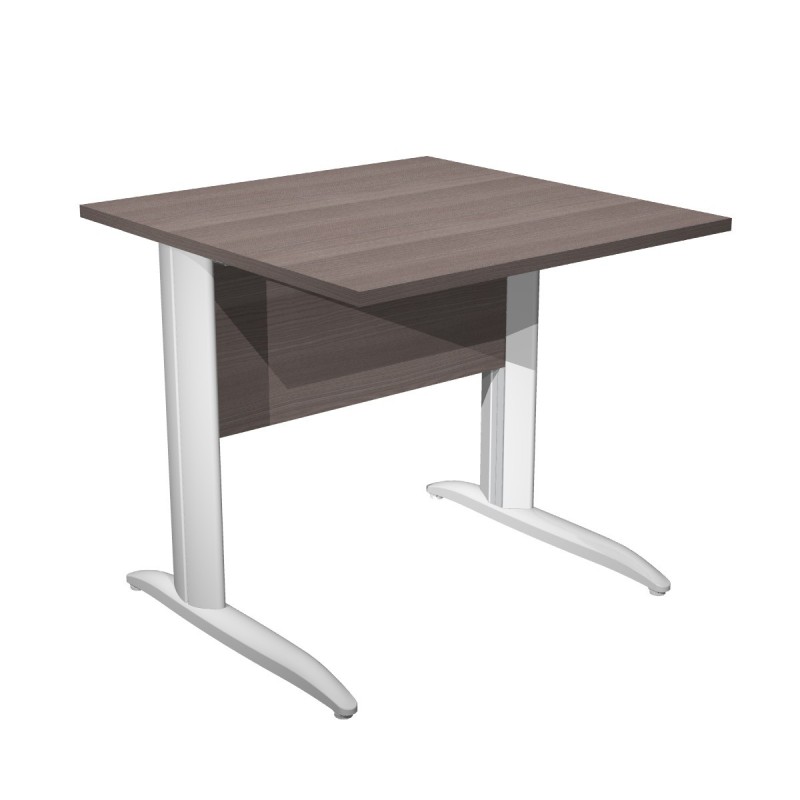 Bureau droit Pronto Métal - L.80 x P.80 cm - Plateau Cendre - Pieds L Blanc