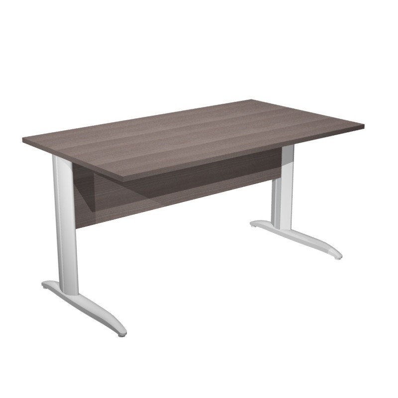Bureau droit Pronto Métal - L.140 x P.80 cm - Plateau Cendre - Pieds L Blanc