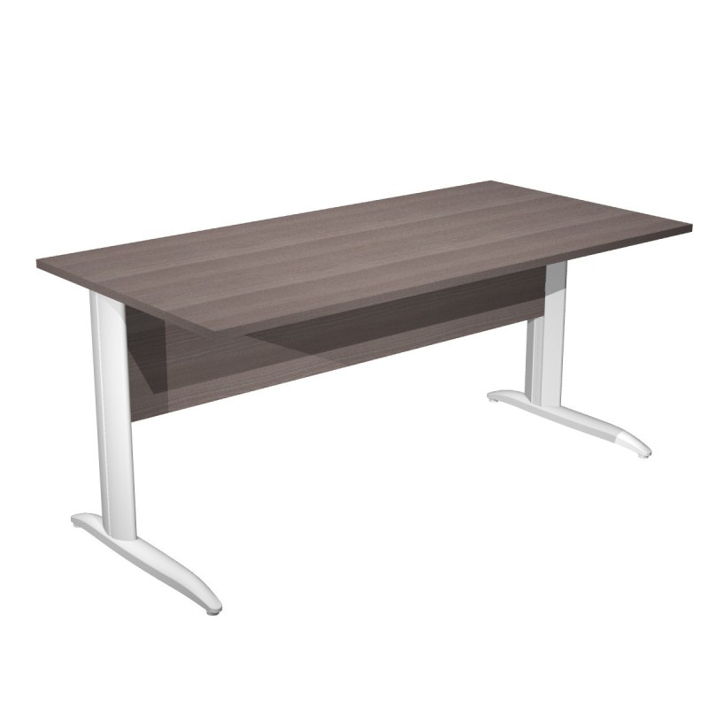 Bureau droit Pronto Métal - L.160 x P.80 cm - Plateau Cendre - Pieds L Blanc