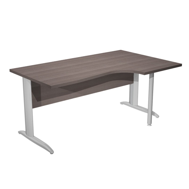 Bureau d'angle compact retour à droite Pronto Métal - L.160 x P.100 cm - Plateau Cendre - Pieds L Chrome