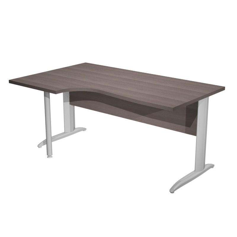 Bureau d'angle compact retour à gauche Pronto Métal - L.160 x P.100 cm - Plateau Cendre - Pieds L Chrome
