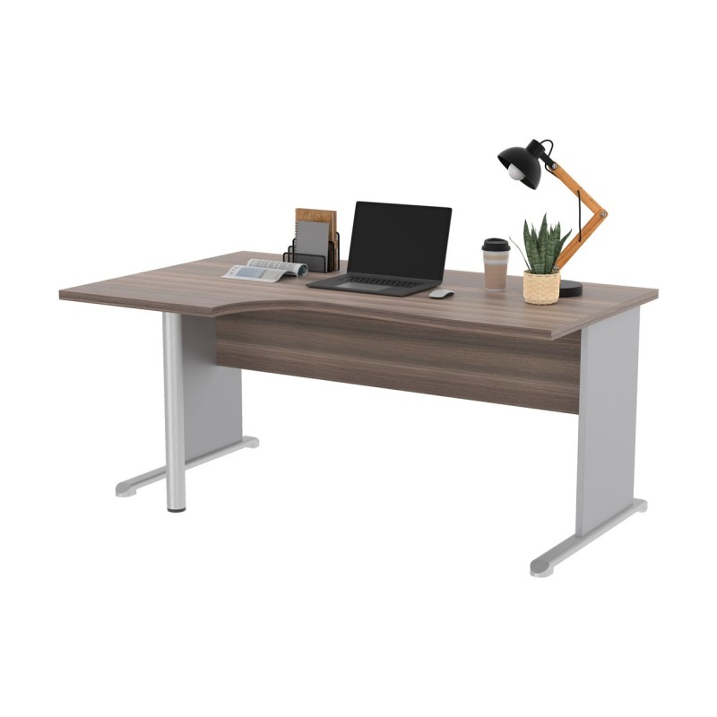 Bureau d'angle compact retour à gauche Pronto Bois - L.160 x P.100 cm - Plateau Cendre - Pieds L Aluminium