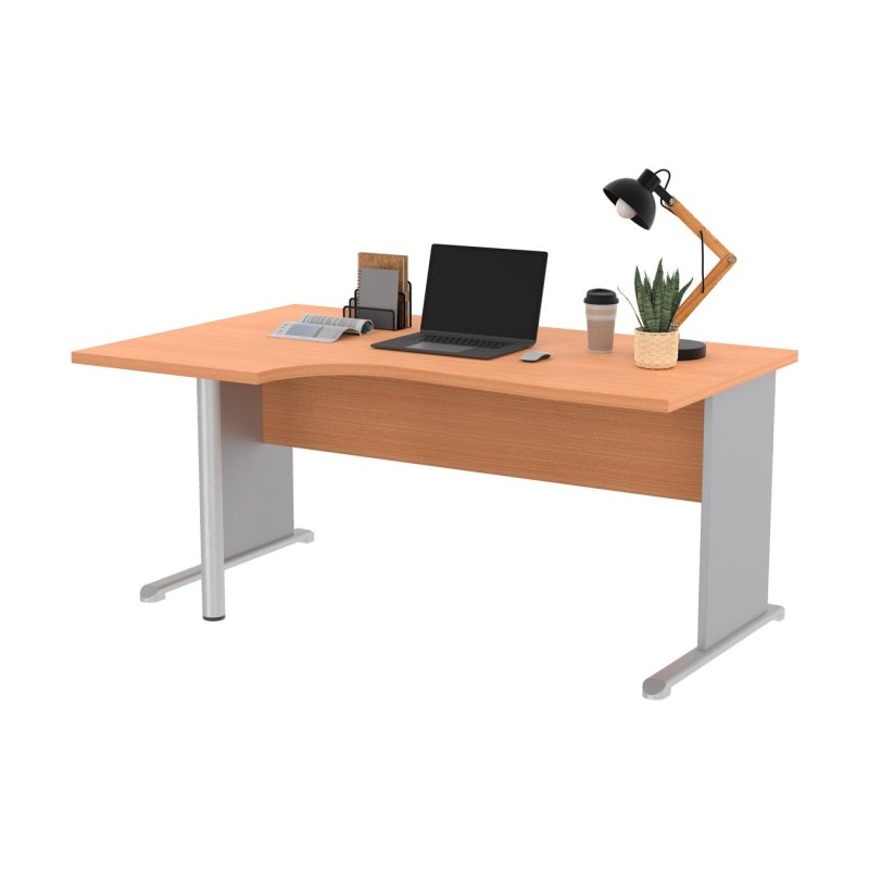 Bureau d'angle compact retour à gauche Pronto Bois - L.160 x P.100 cm - Plateau Hêtre - Pieds L Aluminium