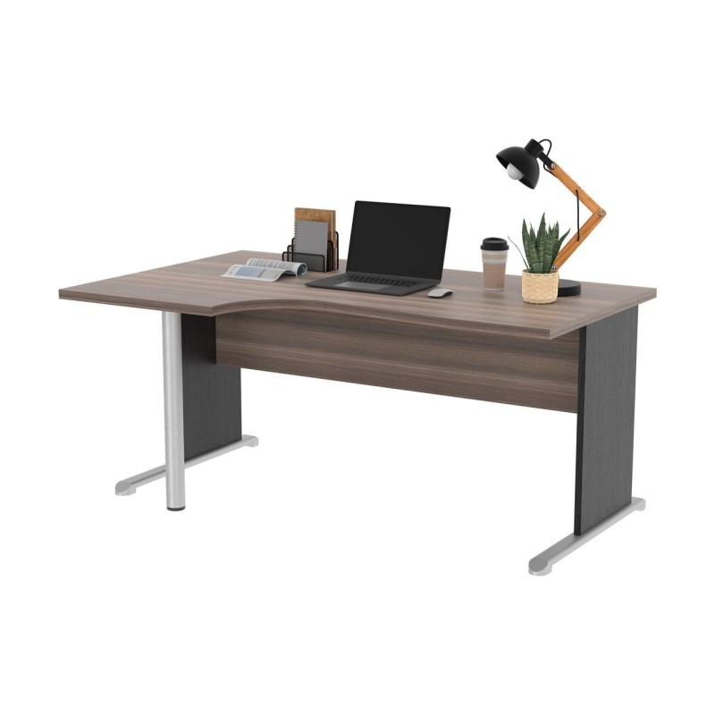 Bureau d'angle compact retour à gauche Pronto Bois - L.160 x P.100 cm - Plateau Cendre - Pieds L Noir