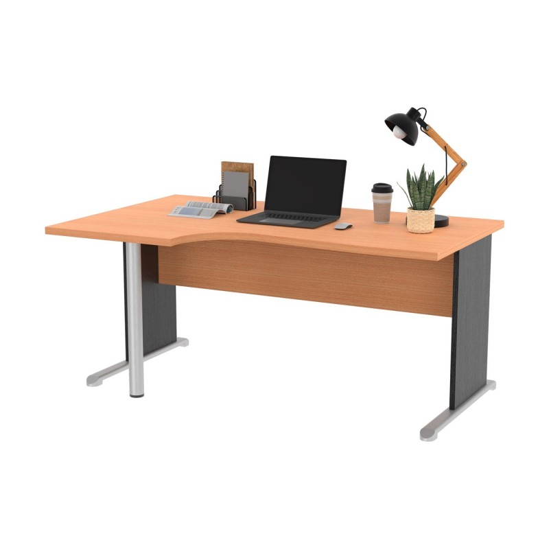 Bureau d'angle compact retour à gauche Pronto Bois - L.160 x P.100 cm - Plateau Hêtre - Pieds L Noir