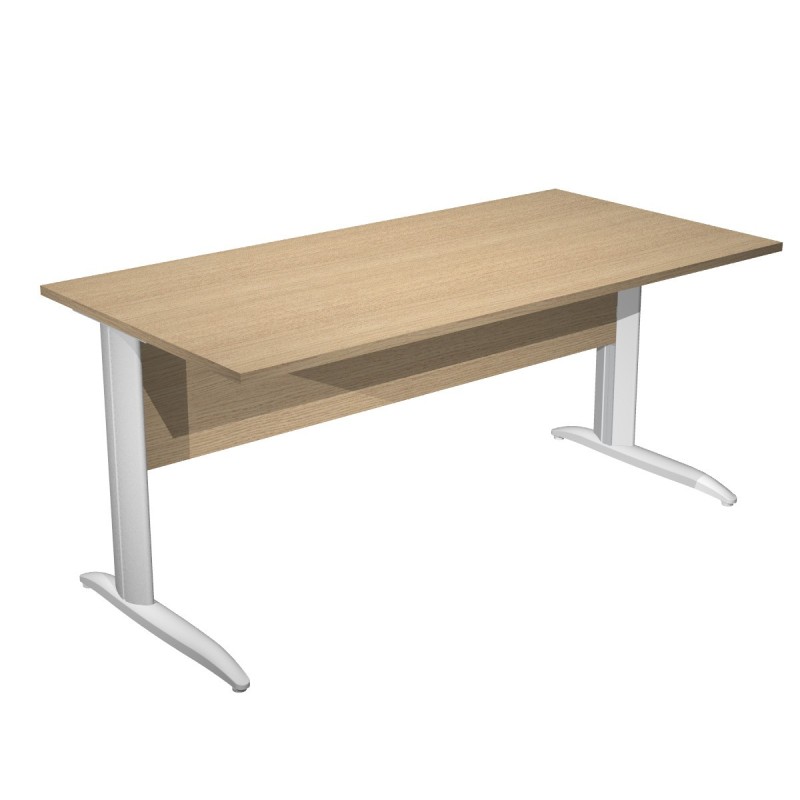 Bureau droit Pronto Métal - L.160 x P.80 cm - Plateau Chêne - Pieds L Aluminium