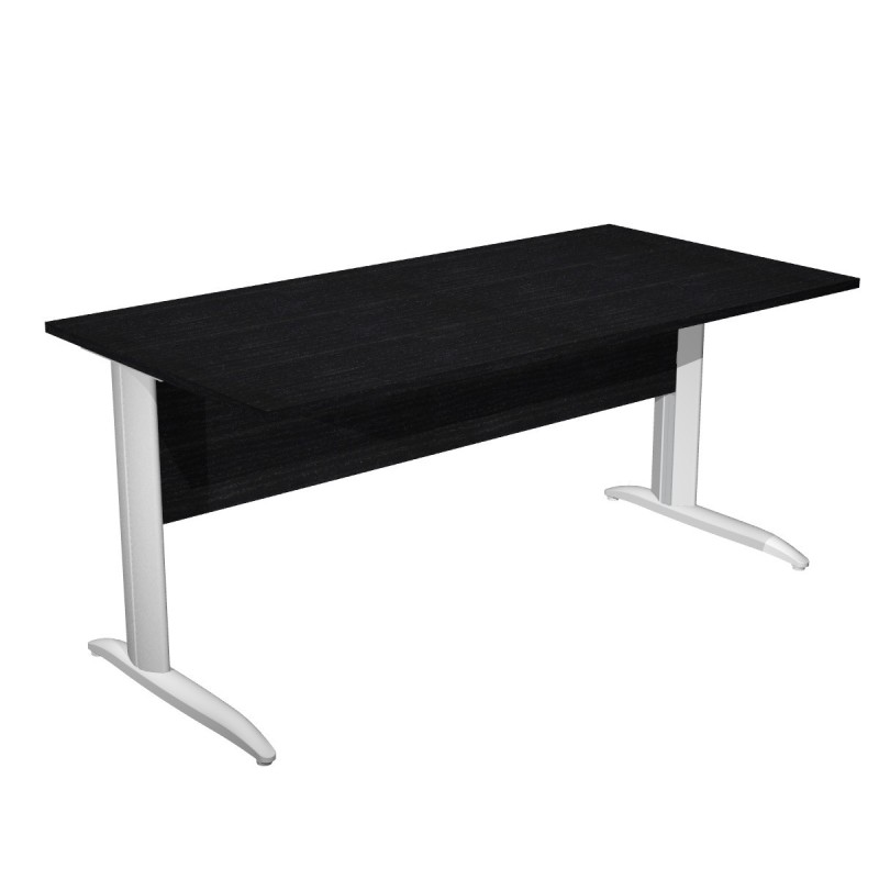 Bureau droit Pronto Métal - L.160 x P.80 cm - Plateau Noir - Pieds L Aluminium