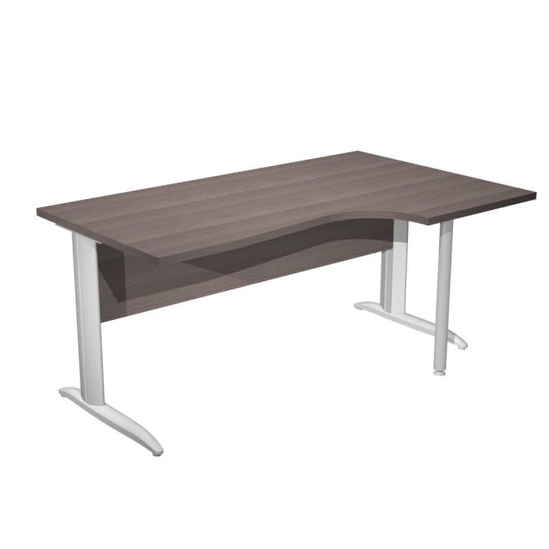 Bureau d'angle compact retour à droite Pronto Métal - L.160 x P.100 cm - Plateau Cendre - Pieds L Aluminium