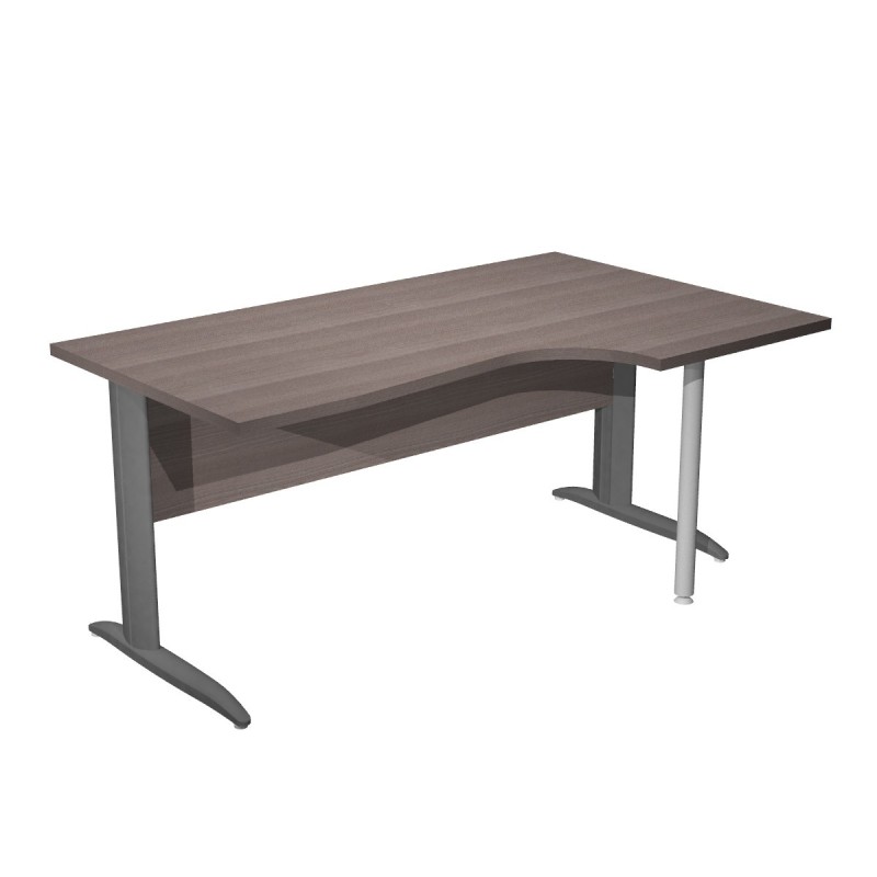 Bureau d'angle compact retour à droite Pronto Métal - L.160 x P.100 cm - Plateau Cendre - Pieds L Anthracite