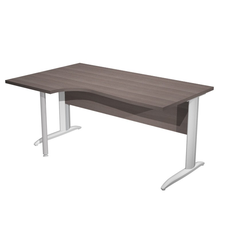 Bureau d'angle compact retour à gauche Pronto Métal - L.160 x P.100 cm - Plateau Cendre - Pieds L Aluminium