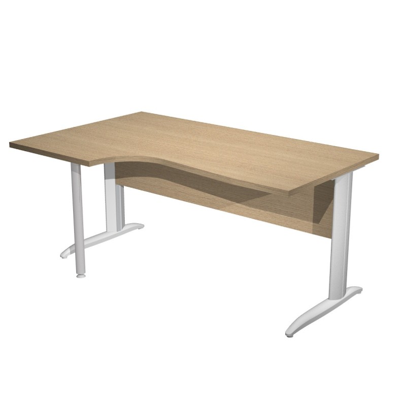 Bureau d'angle compact retour à gauche Pronto Métal - L.160 x P.100 cm - Plateau Chêne - Pieds L Aluminium