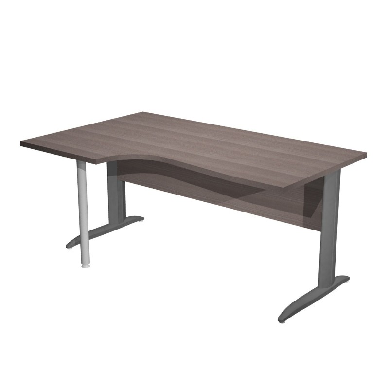 Bureau d'angle compact retour à gauche Pronto Métal - L.160 x P.100 cm - Plateau Cendre - Pieds L Anthracite