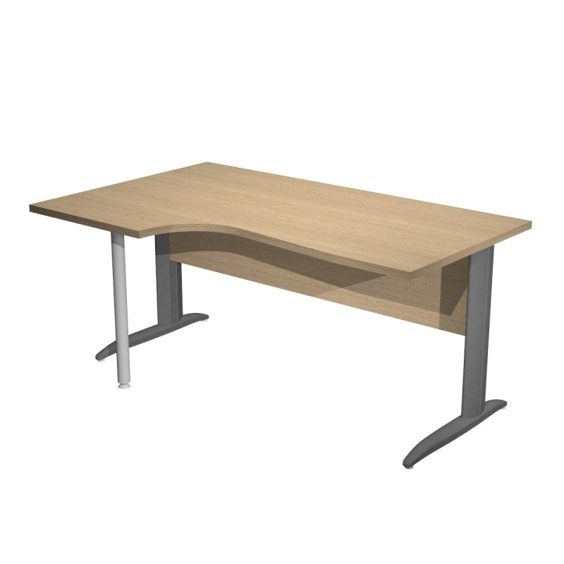 Bureau d'angle compact retour à gauche Pronto Métal - L.160 x P.100 cm - Plateau Chêne - Pieds L Anthracite