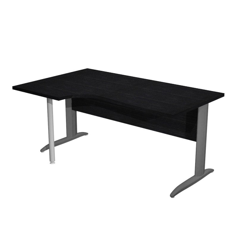 Bureau d'angle compact retour à gauche Pronto Métal - L.160 x P.100 cm - Plateau Noir - Pieds L Anthracite