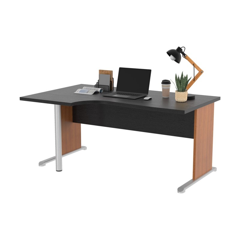 Bureau d'angle compact retour à gauche Pronto Bois - L.160 x P.100 cm - Plateau Noir - Pieds L Aulne