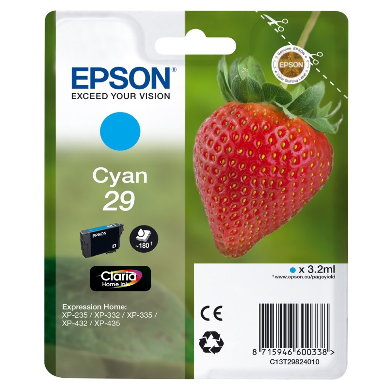 Epson 29 "Fraise" Cartouche d'encre originale Claria Home C13T29824012 - Cyan