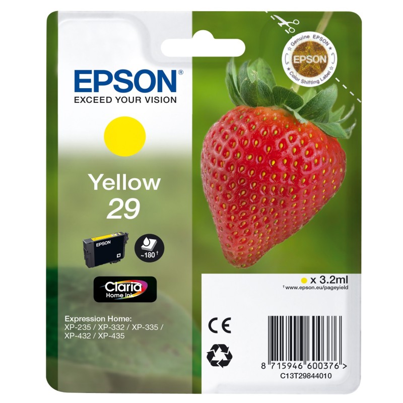 Epson 29 "fraise" Cartouche d'encre originale Claria Home C13T29844012 - Jaune