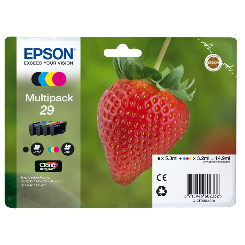Epson 29 "Fraise" Cartouche d'encre originale Claria Home C13T29864012 - Pack de 4 (Noir, Cyan, Magenta, Jaune)