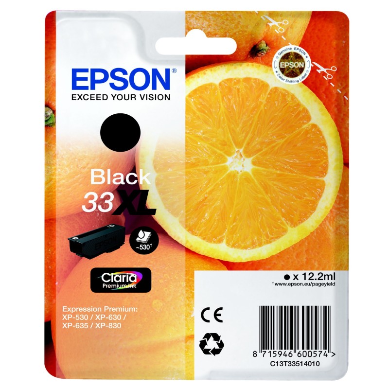 Epson 33 XL "Oranges" Cartouche d'encre originale grande capacité Claria Premium C13T33514012 - Noir