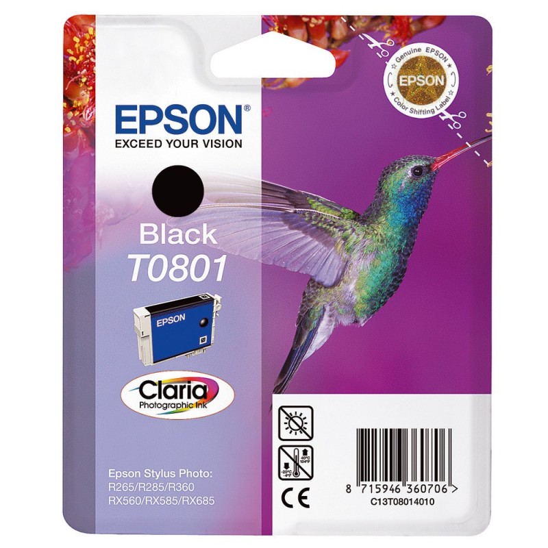 Epson T0801 "Colibri" Cartouche d'encre originale Claria C13T08014011 - Noir
