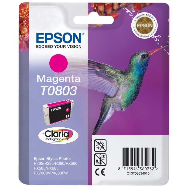 Epson T0803 "Colibri" Cartouche d'encre originale Claria C13T08034011 - Magenta