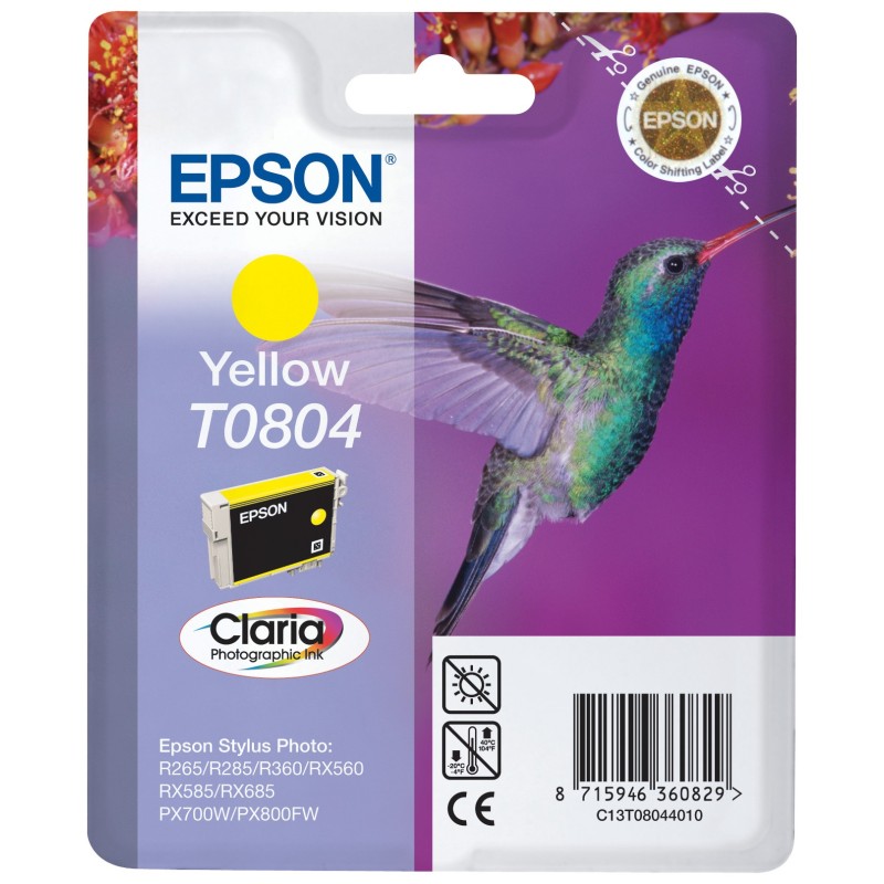 Epson T0804 "Colibri" Cartouche d'encre originale Claria C13T08044011 - Jaune