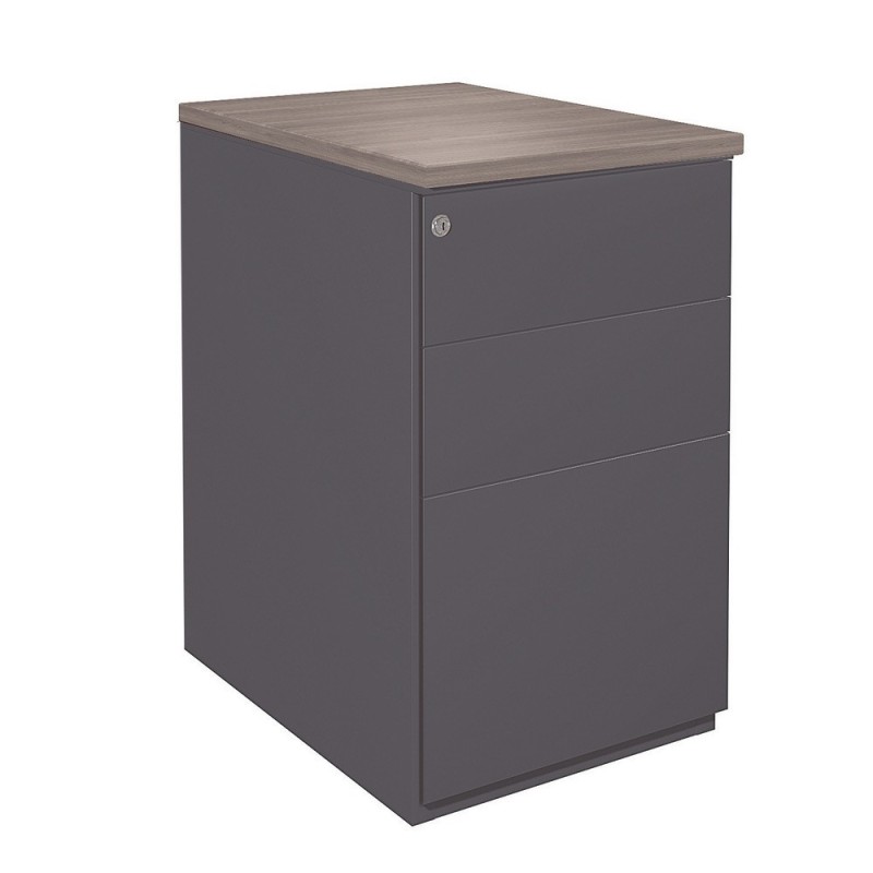 Caisson hauteur bureau métal NF Environnement Anthracite top Gris, H.72 x L. 42 x P. 80 cm