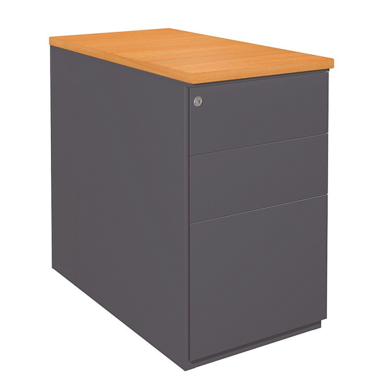 Caisson hauteur bureau métal NF Environnement Anthracite top Hêtre, H.72 x L. 42 x P. 80 cm