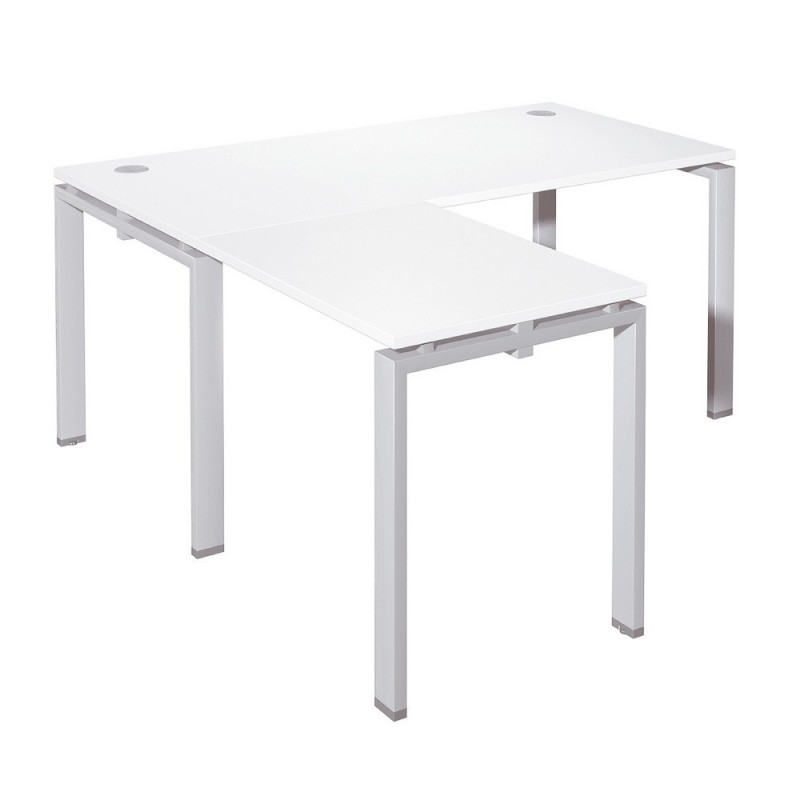 Retour bureau droit E-link - L.80 x P.60 cm - Plateau Blanc - Pieds Aluminium