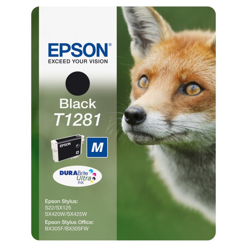 Epson T1281 "renard" Cartouche d'encre originale DURABrite Ultra C13T12814012 - Noir