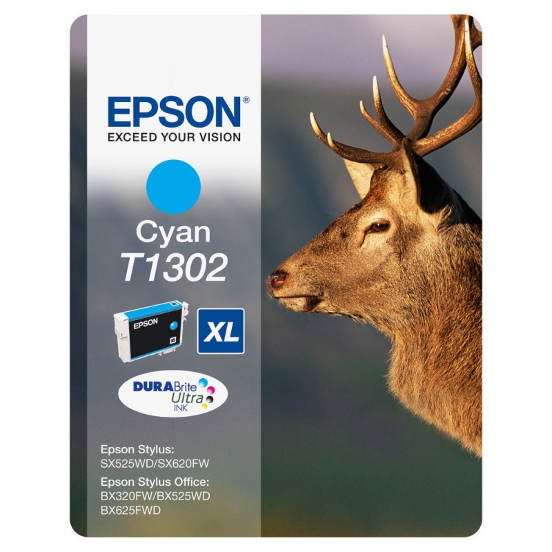 Epson T1302 "Cerf" Cartouche d'encre originale DURABrite Ultra C13T13024012 - Cyan