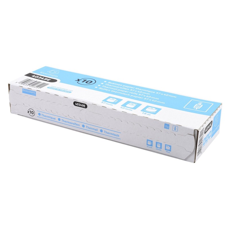 Exacompta Bobine TPE carte bancaire 57 x 40 x 12 mm - Longueur 18M - 40349E - Rouleau Papier thermique 1 pli 55g sans Bisphénol A - Lot de 10