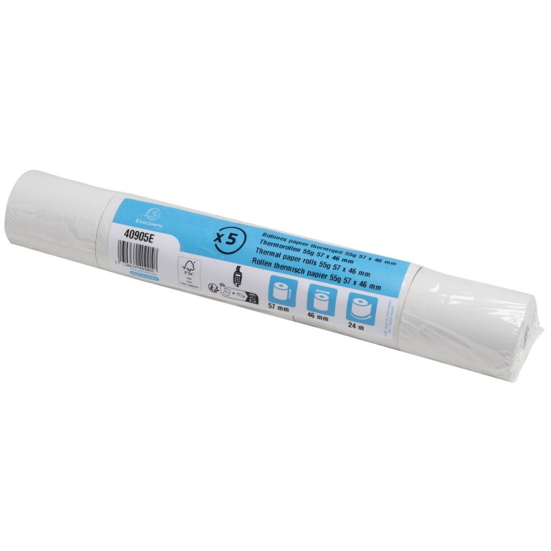 Exacompta Bobine TPE carte bancaire 57 x 46 x 12 mm - Longueur 24M - 40905E - Rouleau Papier thermique 1 pli 55g sans Bisphénol A - Lot de 10