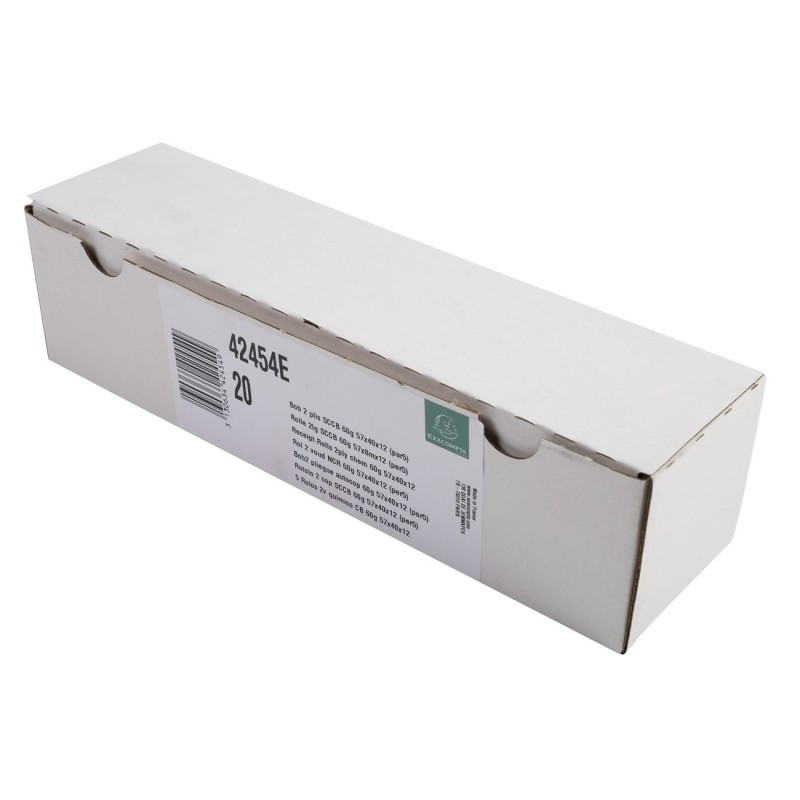 Exacompta Bobine TPE carte bancaire 57 x 40 x 12 mm - Longueur 8M - 42454E - Rouleau Papier chimique autonome 2 plis 60g - Lot de 20