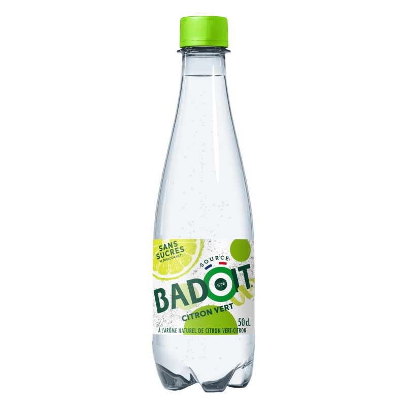 Badoit Eau minérale gazeuse pétillante aromatisée Citron vert - Lot 30 bouteilles 50 cl