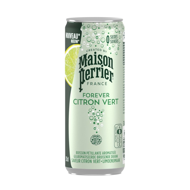 Maison Perrier Eau minérale naturelle gazeuse saveur citron vert sans sucre - Lot 6 canettes slim 33 cl