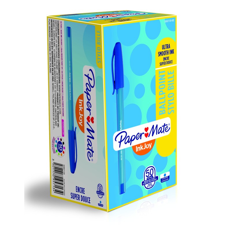 Paper Mate InkJoy 100 Stylo bille à capuchon pointe moyenne 0,7 mm bleu