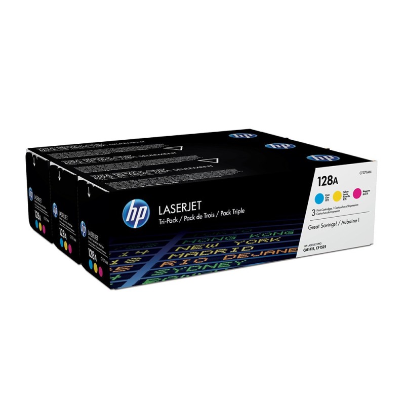 HP 128A Toner authentique CF371AM - Pack de 3 (Cyan, Magenta, Jaune)