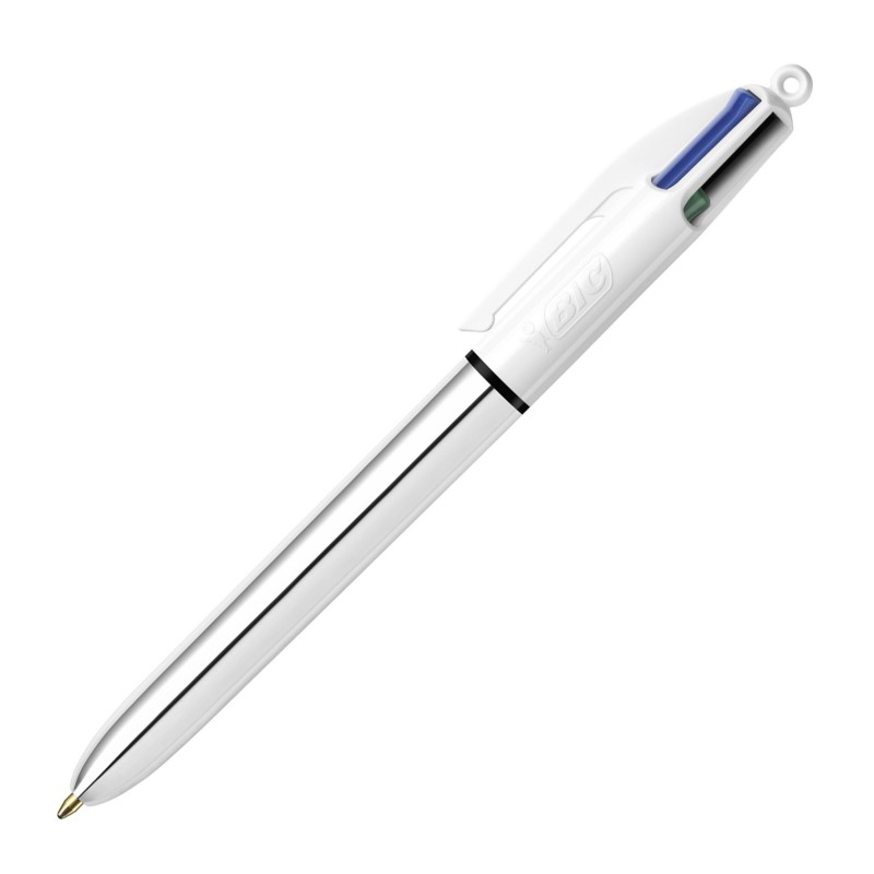 BIC 4 couleurs Shine Stylo bille rétractable pointe moyenne 1 mm - Corps Argent