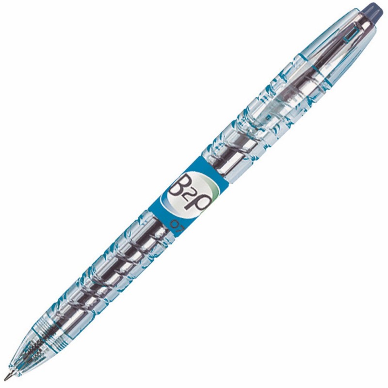 Pilot Begreen Stylo à encre gel rétractable, Begreen B2P, pointe moyenne (0,7 mm), avec zone de préhension, corps en plastique bleu, encre bleue