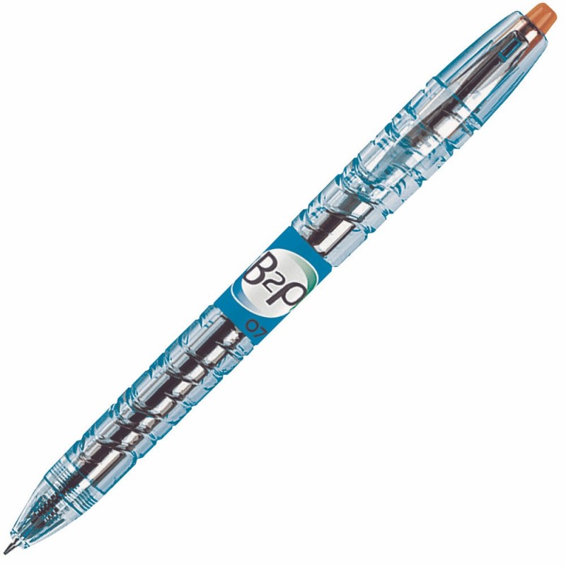Pilot Begreen Stylo à encre gel rétractable, Begreen B2P, pointe moyenne (0,7 mm), avec zone de préhension, corps en polypropylène bleu, encre rouge