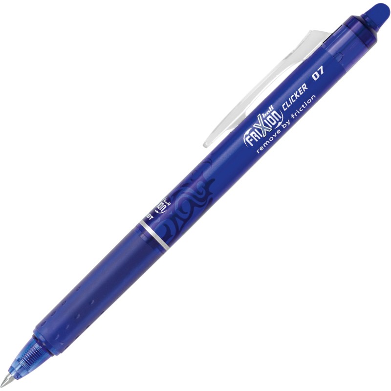 Pilot FriXion Clicker Stylo roller rétractable encre gel effaçable pointe moyenne 0,7 mm bleu